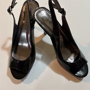 Rampage Shiny Black Peep-Toe Heels | Size 8M